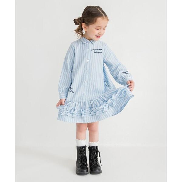 「branshes」 「KIDS」シャツワンピース 130 サックスブルー キッズ