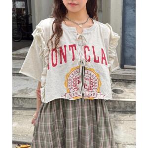 tシャツ 「4色展開」前リボンカレッジTee レディース