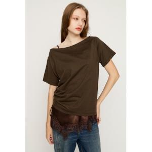 tシャツ 半袖 SATIN LACE DOCKING TOPS サテンレースドッキングトップス 夏服 レディース