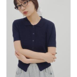 カーディガン 「umm.」衿付きアイレットポロカーディガン レディース