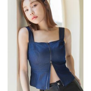 タンクトップ ノースリーブ ジップデニムカップ付...の商品画像