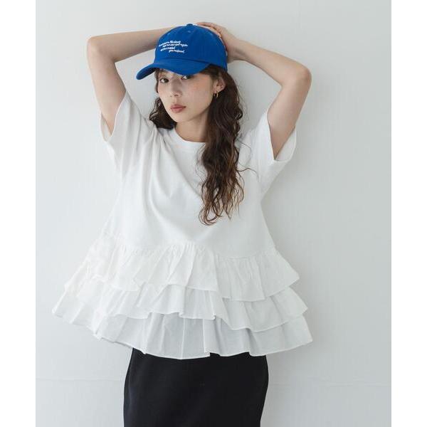 tシャツ 半袖 ペプラムフリルカットソー レディース