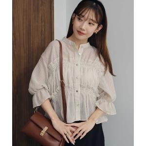 ブラウス シャツ シャーリングストライプシャツ レディース