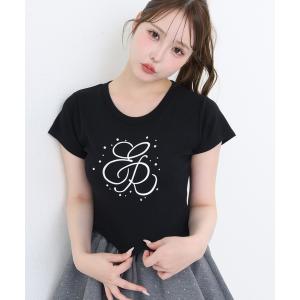 tシャツ 半袖 ビジュー付きロゴ刺繍Tee レディースの商品画像