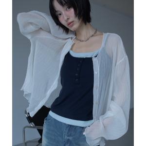 ブラウス シャツ 夏 ワッシャー加工クルーシアーカーディガン レディース