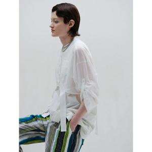 ブラウス シャツ 夏 ROUND PARTS SHEER SHORT SH / ラウンドパーツシアーショートシャツ レディース
