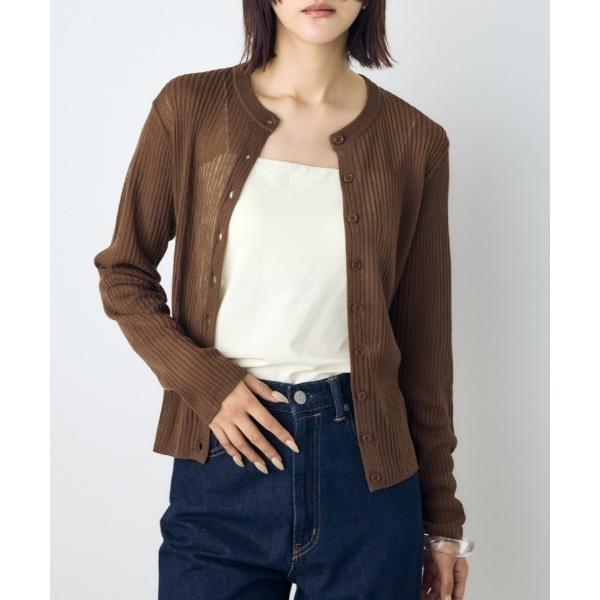 カーディガン 「身長/骨格別着用画像あり」シアーリブ長袖ニットカーディガン　春服　夏服　秋服　シアー...