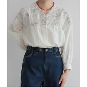 ブラウス シャツ インドコットン　金糸刺繍V開きブラウス レディース