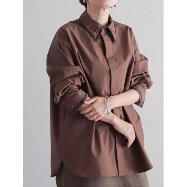 ブラウス シャツ 「予約」パーツ刺繍コットン　ロングシャツ レディース
