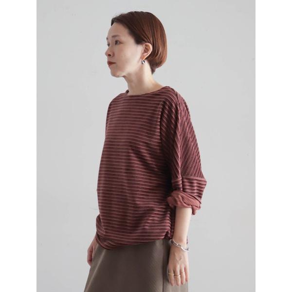 tシャツ ベロアボーダー　ドルマンプルオーバー レディース
