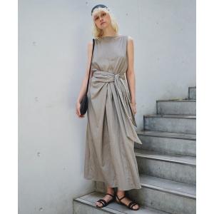 ワンピース 「2サイズ展開」ドレープノースリーブウエストリボンワンピース/ウエストゴム/夏服