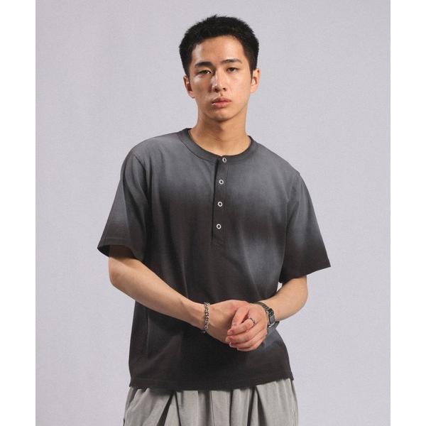 tシャツ SPRAY FEED HENLEY NECK T-SHRTS/スプレー加工ヘンリーネックT...