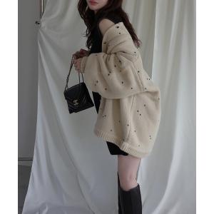 ニット セーター long heart dot jacquard reversible knit cardigan レディース