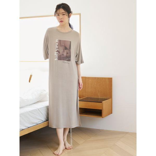 パジャマ ルームウェア 「接触冷感」ネコＴシャツワンピース レディース