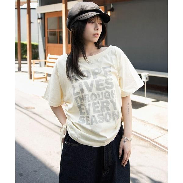 tシャツ 半袖 WEGO/「26年春夏新作」サイドドロストオフショルグラフィックT レディース