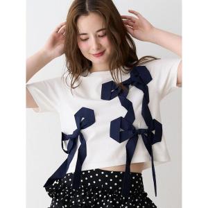 tシャツ 半袖 バイカラー3ＤリボンＴシャツ レディース