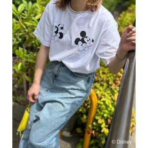 tシャツ 半袖 「Disney(ディズニー)」別注/ ミッキー＆ミニー/ PHONEプリント半袖Tシャツ レディース