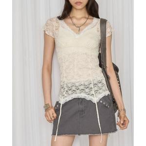 tシャツ 半袖 レースガーターS/S トップス レディース