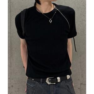 tシャツ 「Chikashitsu +」side half zip t-shirt (4color) / 「チカシツプラス」サイドハーフジップモックネックタイト半袖トップス「着用動画あり」