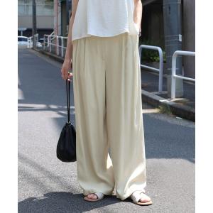 ワイドパンツ パンツ リネンライクタックワイドパンツ レディース