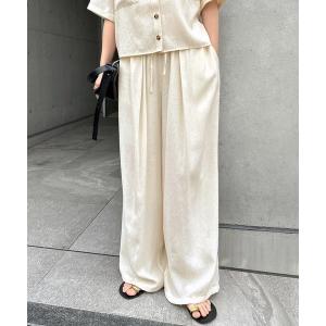 ワイドパンツ パンツ リネンライクタックワイドイージーパンツ レディース