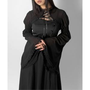tシャツ 「LVEU.」フレアスリーブレースアップトップス / トップス カットソー レイヤード レース シアー シースルー レースアップ リボン ZOZOTOWN限定
