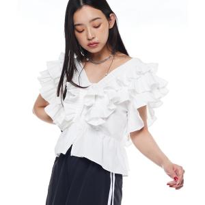 ブラウス シャツ 半袖 「Narcissus」フリルVブラウス レディース