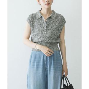 サマーニット ニット セーター シャツカラーメッシュニット レディース