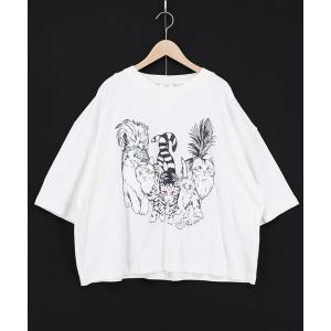 tシャツ ScoLar(スカラー) にらめっこネコちゃん ワイドTシャツ レディース