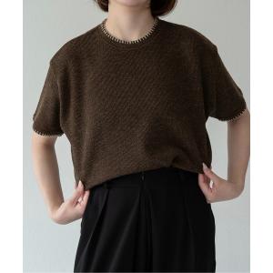 サマーニット ニット セーター blanket stitch short sleeve knit tops / ブランケットステッチショートスリーブニットトップス レディース