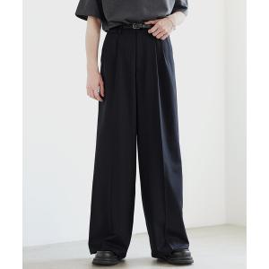 ワイドパンツ スラックス 2タックTRツイルセンタープレスワイドストレートスラックス メンズ レディース