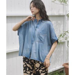 ブラウス シャツ 夏 半袖 シアーデニム オーバー半袖シャツ レディース