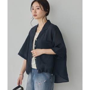 ブラウス シャツ 夏 ツヤシアー 裾ドロスト開襟カラーシャツ レディース