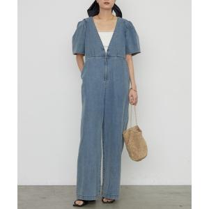オールインワン 「半袖」デニムパフオールインワン レディース