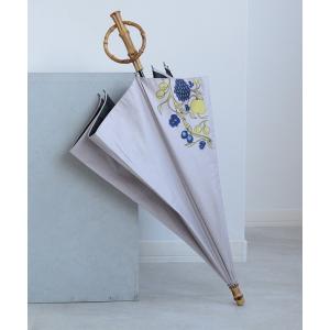 完全遮光 日傘 傘 軽量 utatane×Kuovi 日傘 完全遮光100％ 長傘55cm オーチャード1P×シャンブレー バンブーリング レディース