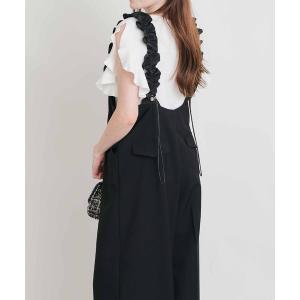 サロペット オーバーオール パールストッパーギャザーストラップサロペット レディース