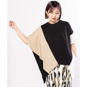 tシャツ 半袖 切替アシンメトリーTシャツ レディース