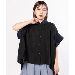 ブラウス シャツ バイカラーバックギャザーブラウス レディース