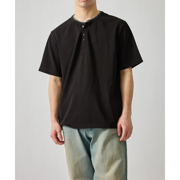 ヘンリーネック tシャツ リップルフェイクレイヤードヘンリーネック メンズ