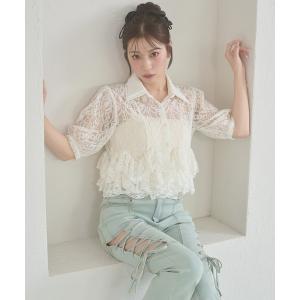 ブラウス シャツ 夏 半袖 w collar flill shirt / Wエリフリルシャツ レディース