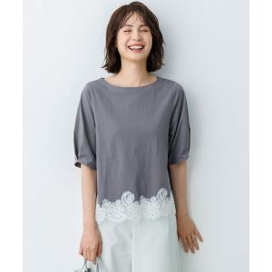 tシャツ レースコンビ ボートネック カットソー レディース