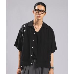 シャツ 半袖 Flower Stitch Open Collar Shirts/フラワー刺繍オープンカラーシャツ メンズ