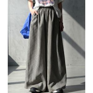 アンティカ antiqua ワイドパンツ パンツ ギンガムチェック ワイドパンツ レディース