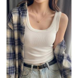 タンクトップ ノースリーブ カップ付きリブタンクトップ レディース