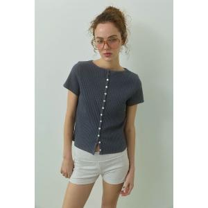 カーディガン 半袖 Rib Short Sleeve Cardigan /リブ半袖カーディガン レディース