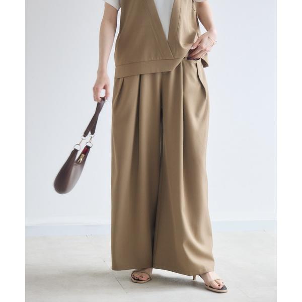 ワイドパンツ スラックス パンツ CYAN Wタックストレッチワイドパンツ レディース