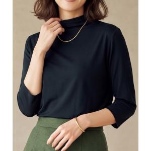 tシャツ 「汗冷え対策」ハイツイストコットン100 7分袖モックネックカットソー/薄手 秋冬 レディース
