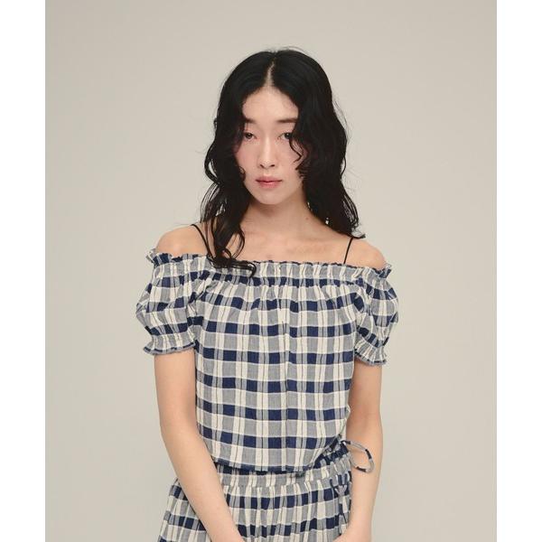 ブラウス シャツ 半袖 「eL」Made in India Gingham Check Blouse...