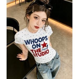 PUTUMAYO 天使プリント 半袖首元リボン付きフリルTシャツ レア品y2k gossip!ロサンゼルス tシャツ 半袖 「Y2Kガーリー」 フロントリボン総
