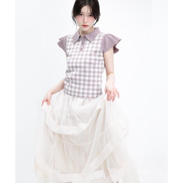 ロング スカート 夏 ボリュームラッフルチュールスカート
